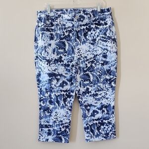 Chico's Girlfriend Slim Floral Blue Denim Capris